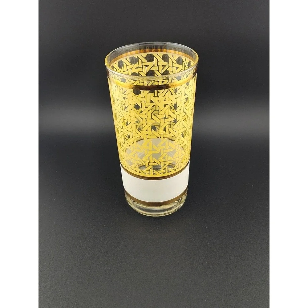 George Briard highball glass retro basketweave barware 70's MCM yellow vintage